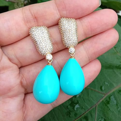 GHNQBAHID 15x23mm Blue Sea Shell Teardrop Gold Plated Pave Stud Dangle Earrings Fashion Jewelry For Women von GHNQBAHID