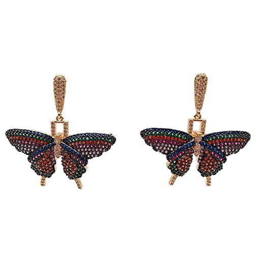 GHNQBAHID 29x16mm Multi Color Gold Plated Pave Butterfly Insect Drop Stud Earrings For Women Party Gift von GHNQBAHID