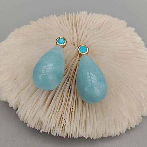 GHNQBAHID Aquamarine Teardrop Stud Earrings Gold Plating Blue Gem Stone Earrings For Women von GHNQBAHID