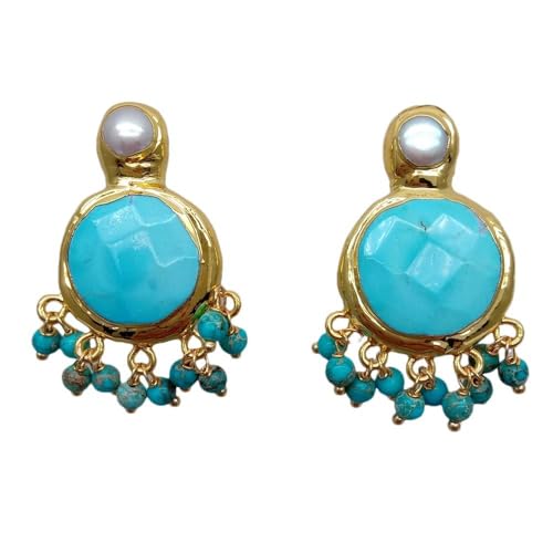 GHNQBAHID Gold Plated 22mm Blue Pearl Dangle Stud Woman Stud Earrings Jewelry von GHNQBAHID