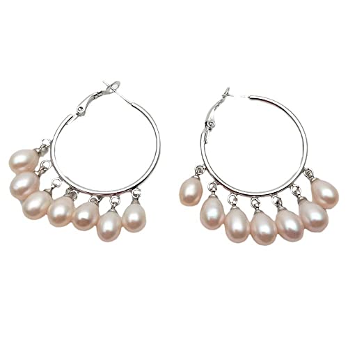 GHNQBAHID Silver color gold plated Cultured White Rice Pearl Circle Hoop Earrings For Women Jewelry von GHNQBAHID