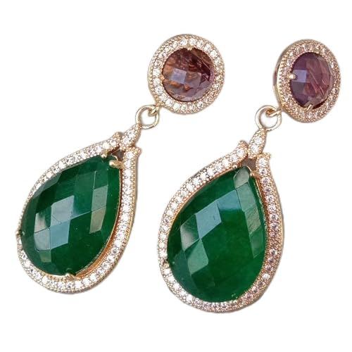 GHNQBAHID Valentine's Day gift Green Jade Teardrop Crystal pave Stud Earrings Ethnic Style For Women von GHNQBAHID