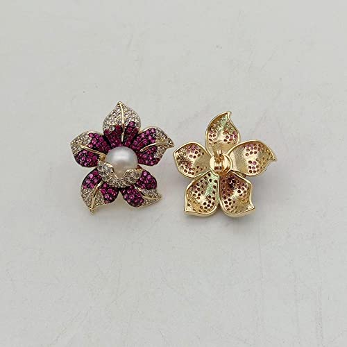 GHNQBAHID White Pearl Yellow Gold color Plated Flower Stud Earrings for women Cubic Zirconia Pearl Earrings von GHNQBAHID