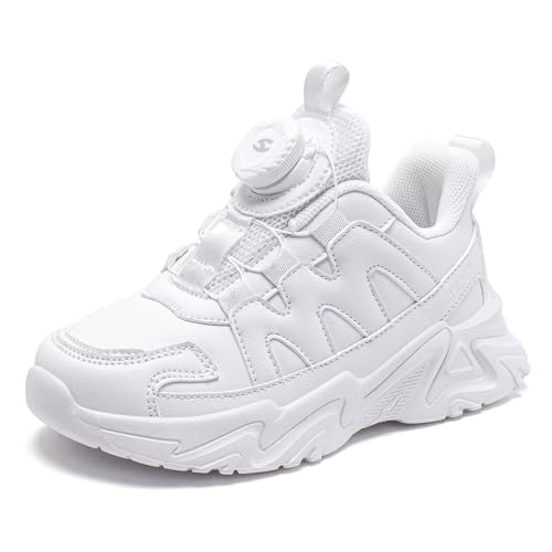 GHOSOHDE Sportschuhe Kinder Laufschuhe Jungen Turnschuhe Mädchen Sneaker Atmungsaktiv Outdoor Leicht Freizeit Kinderschuhe Weiß 28 von GHOSOHDE