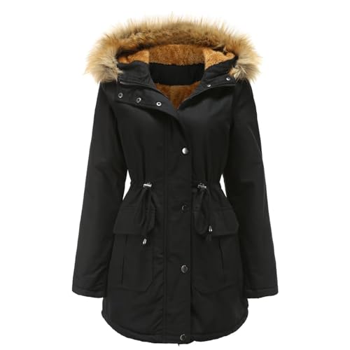 GHOSOHDE Winterparka Damen Warm Winterjacke Lang Gefüttert Wintermantel mit Fellkapuze Parka jacke Große Größen Schwarz 3XL von GHOSOHDE