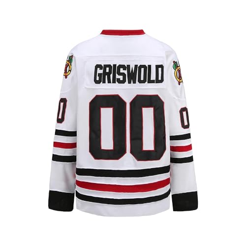 GHOSTWEAR Griswold #00 Movie Hockey Trikots, genähte Buchstaben und Zahlen, Weiß, L von GHOSTWEAR