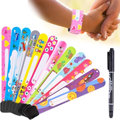 GHPKOTW 12 Notfall-Armband Für Kinder, SOS Armband Mit 1 Marker Stift, ID Armband, Kinder Namensarmband, Wasserdichtes Wiederverwendbares Anti Verloren Armband Für Jungen, Mädchen & Kleinkind Baby von GHPKOTW
