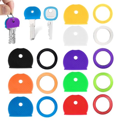 GHPKOTW 16 Stück Schlüsselkappen, Schlüssel Markierung Farbkappen, Schlüsselkennzeichnung Set Schlüsselringen für Organisation Hausschlüsseln Hausschlüssel-Etiketten, 2 Stile 8 Farben von GHPKOTW