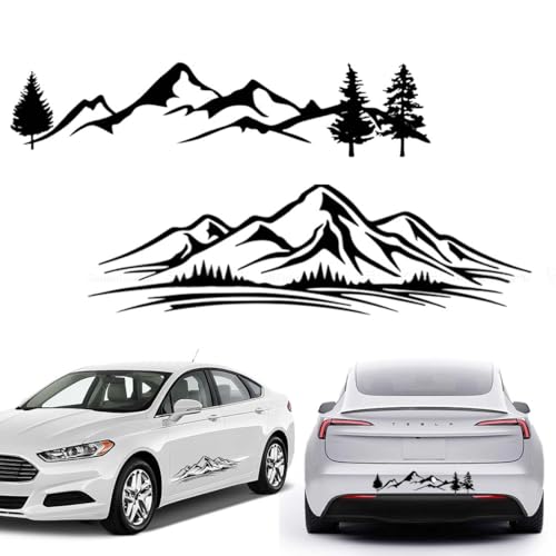 GHPKOTW 2 Auto Aufkleber, Mountains Camping Van Wohnwagen Auto Sticker, Autoaufkleber Tuning Multifunktional, Für Motorrad PC Laptop Zubehör, Für Alle Glatten Oberflächen, Schwarz von GHPKOTW