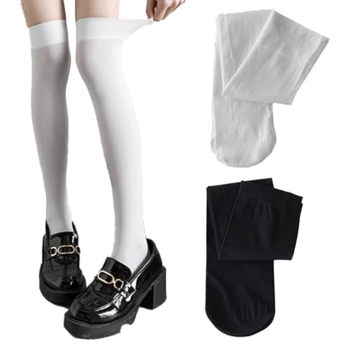 GHPKOTW 2 Paar Damen Kniestrümpfe Overknees Strümpfe Überknie Socken, Lange Strümpfe Wadenstrümpfe Strick Socken Gestapelte Socken Hohe Socken Damen, Einheitsgröße Freizeitsocken Für Kurze Röcke von GHPKOTW