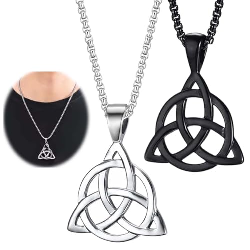 GHPKOTW 2 Stück liebeskind kette,Keltische Halsketten,Gothic Punk Rock Hip Hop Anhänger Halskette für Männer Damen - Schwarz Silber von GHPKOTW