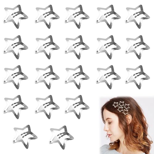 GHPKOTW 20 Stück Metall-Stern-Haarspangen mit Schnappverschluss silberfarben niedliche kleine Haarspangen ausgehöhlte Sterne-Haarnadel, Kinder und Damen von GHPKOTW