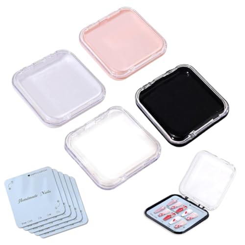 GHPKOTW 4 Stück Aufbewahrungsbox Für Press-On Nägel + 5 Nagel Display Karten, Kunststoff Nagelbox, Falschfinger-Display, Nagel-Organizer, Für Nail Art Geschäft, Nagelsalons von GHPKOTW