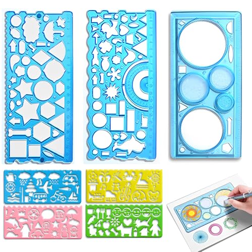 GHPKOTW 7 Stück Lineal Set,Kreisschablone,Kinder Zeichenschablone,Kunststoff Kreise Geometrische Vorlage Herrscher Schablone Messung Werkzeug, Lineale Geometrisches Zeichnung,Malschablonen Kinder von GHPKOTW