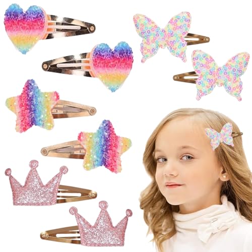 GHPKOTW 8 Stücke Haarspangen Mädchen, Haar-Accessoires,Stern Schmetterling Haarspangen Glitzer Haarklammern Süße Kinder Haarspangen Haarstyling Accessoires Für Mädchen Kinder Damen Haarschmuck von GHPKOTW