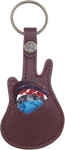 GHPKOTW Gitarren-Pick-Halter Leder Schlüsselanhänger Mit 2 Plektren Mini Gitarrenform Plektren Schlüsselanhänger Schlüsselanhänger Für Gitarrenliebhaber Männer Frauen Kaffee Farbe von GHPKOTW