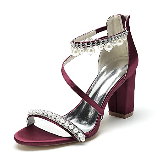 GHSIRUEU Brautschuhe Damen Offener Zeh Perle Knöchelriemen Hochzeit Kleid Abendschuhe Mit Blockabsatz,Burgundy,36 EU GHSIRUEU Brautschuhe Damen Offener Zeh Perle Knöchelriemen Hochzeit Kleid Abendschuhe Mit Blockabsatz,Burgundy,36 EU von GHSIRUEU