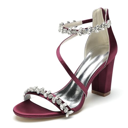 GHSIRUEU Brautschuhe Damen Offener Zeh Strass Knöchelriemen Blockabsatz Hochzeit Kleid Abendschuhe Mit Reißverschluss,Burgundy,40 EU GHSIRUEU Brautschuhe Damen Offener Zeh Strass Knöchelriemen Blockabsatz Hochzeit Kleid Abendschuhe Mit Reißverschluss,Burgundy,40 EU von GHSIRUEU