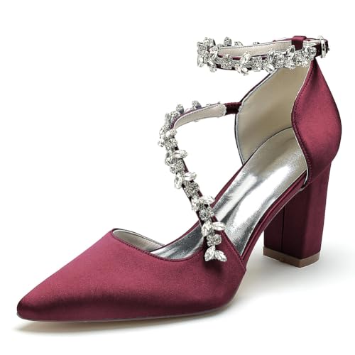 GHSIRUEU Brautschuhe Damen Spitzschuh Kristall Knöchelriemen 8.5CM Blockabsatz Pumpen Partei Abendschuhe,Burgundy,37 EU GHSIRUEU Brautschuhe Damen Spitzschuh Kristall Knöchelriemen 8.5CM Blockabsatz Pumpen Partei Abendschuhe,Burgundy,37 EU von GHSIRUEU