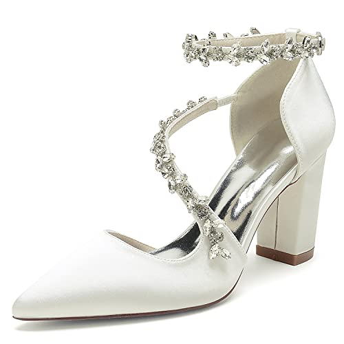 GHSIRUEU Brautschuhe Damen Spitzschuh Kristall Knöchelriemen 8.5CM Blockabsatz Pumpen Partei Abendschuhe,Elfenbein,42 EU GHSIRUEU Brautschuhe Damen Spitzschuh Kristall Knöchelriemen 8.5CM Blockabsatz Pumpen Partei Abendschuhe,Elfenbein,42 EU von GHSIRUEU