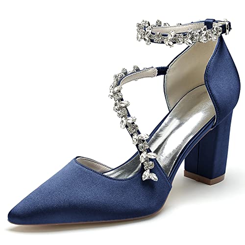 GHSIRUEU Brautschuhe Damen Spitzschuh Kristall Knöchelriemen 8.5CM Blockabsatz Pumpen Partei Abendschuhe,Marine,36 EU GHSIRUEU Brautschuhe Damen Spitzschuh Kristall Knöchelriemen 8.5CM Blockabsatz Pumpen Partei Abendschuhe,Marine,36 EU von GHSIRUEU
