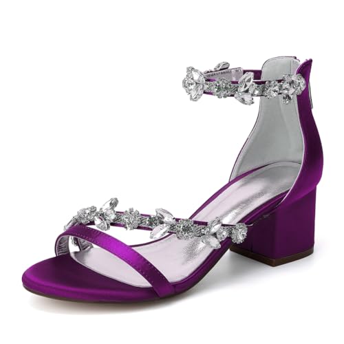 GHSIRUEU Brautschuhe Damen Strass Knöchelriemen Offener Zehen Blockabsatz Sandalen für Hochzeit Kleid Partei,Lila,42 EU GHSIRUEU Brautschuhe Damen Strass Knöchelriemen Offener Zehen Blockabsatz Sandalen für Hochzeit Kleid Partei,Lila,42 EU von GHSIRUEU