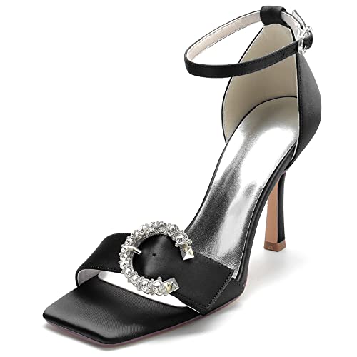 GHSIRUEU Damen Brautschuhe Sommer Offener Zeh 9.5 cm Stöckel Absatz Knöchelriemen Sandalen mit Strass Schnalle,Schwarz,42 EU GHSIRUEU Damen Brautschuhe Sommer Offener Zeh 9.5 cm Stöckel Absatz Knöchelriemen Sandalen mit Strass Schnalle,Schwarz,42 EU von GHSIRUEU