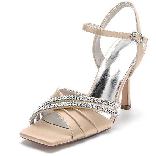GHSIRUEU Damen Brautschuhe Sommer Offener Zeh 9.5 cm Stöckel Absatz Sandalen Mit Strass,Champagne,38 EU GHSIRUEU Damen Brautschuhe Sommer Offener Zeh 9.5 cm Stöckel Absatz Sandalen Mit Strass,Champagne,38 EU von GHSIRUEU