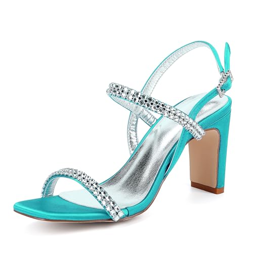 GHSIRUEU Damen Brautschuhe Sommer Offener Zehen 8 cm Blockabsatz Knöchelriemen Sandalen mit Strass,Cyan,43 EU GHSIRUEU Damen Brautschuhe Sommer Offener Zehen 8 cm Blockabsatz Knöchelriemen Sandalen mit Strass,Cyan,43 EU von GHSIRUEU