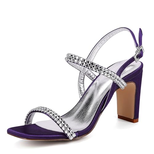GHSIRUEU Damen Brautschuhe Sommer Offener Zehen 8 cm Blockabsatz Knöchelriemen Sandalen mit Strass,Dull Purple,40 EU GHSIRUEU Damen Brautschuhe Sommer Offener Zehen 8 cm Blockabsatz Knöchelriemen Sandalen mit Strass,Dull Purple,40 EU von GHSIRUEU