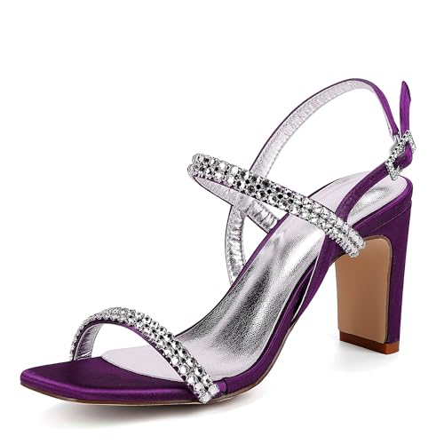 GHSIRUEU Damen Brautschuhe Sommer Offener Zehen 8 cm Blockabsatz Knöchelriemen Sandalen mit Strass,Lila,40 EU GHSIRUEU Damen Brautschuhe Sommer Offener Zehen 8 cm Blockabsatz Knöchelriemen Sandalen mit Strass,Lila,40 EU von GHSIRUEU