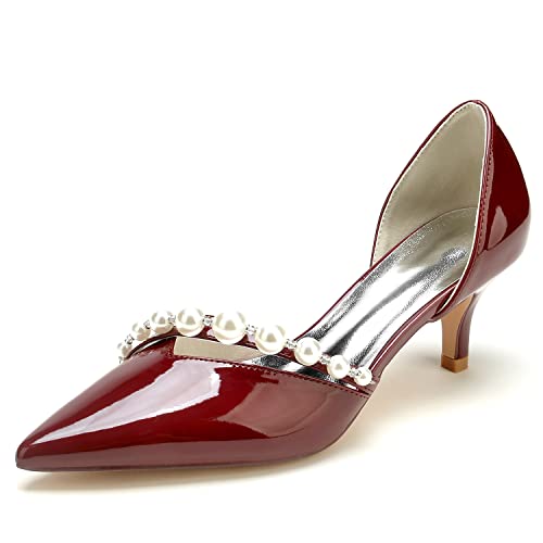 GHSIRUEU Damen Brautschuhe Spitze Zehen Kätzchenabsatz Lackleder Absatzschuhe Slip auf Partei Abendschuhe,Burgundy,41 EU GHSIRUEU Damen Brautschuhe Spitze Zehen Kätzchenabsatz Lackleder Absatzschuhe Slip auf Partei Abendschuhe,Burgundy,41 EU von GHSIRUEU