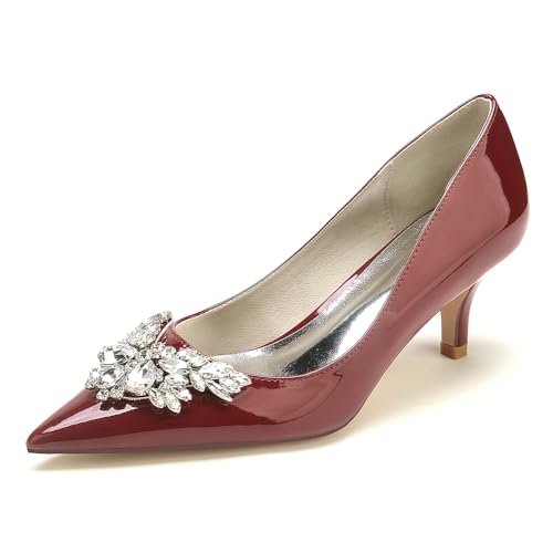 GHSIRUEU Damen Brautschuhe Spitze Zehen Kätzchenabsatz Lackleder Absatzschuhe mit Strass,Burgundy,38 EU GHSIRUEU Damen Brautschuhe Spitze Zehen Kätzchenabsatz Lackleder Absatzschuhe mit Strass,Burgundy,38 EU von GHSIRUEU