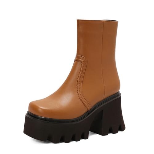 GHSIRUEU Damen Klassische Plateau Stiefeletten Kampfstiefel Reißverschluss Und Blockabsatz Motorradstiefel,Braun,40 EU GHSIRUEU Damen Klassische Plateau Stiefeletten Kampfstiefel Reißverschluss Und Blockabsatz Motorradstiefel,Braun,40 EU von GHSIRUEU