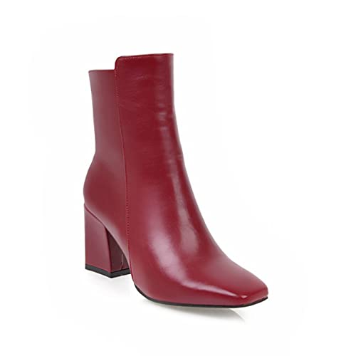 GHSIRUEU Damen Klassische Reißverschluss Stiefeletten Mit Klobiger Blockabsatz,Rot,35 EU von GHSIRUEU