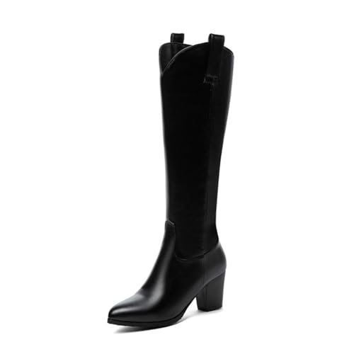 GHSIRUEU Damen Kniehohe Stiefel Mode Spitze Zehen Reißverschluss Reitstiefel mit Blockabsatz 7CM,Schwarz,48 EU GHSIRUEU Damen Kniehohe Stiefel Mode Spitze Zehen Reißverschluss Reitstiefel mit Blockabsatz 7CM,Schwarz,48 EU von GHSIRUEU