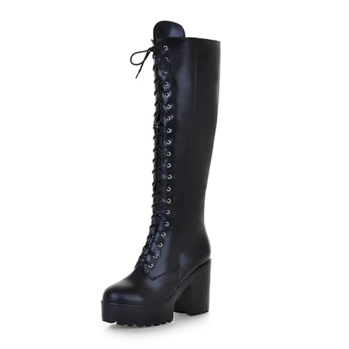 GHSIRUEU Damen Kniehohe Stiefel Runder Zeh Seitlichem Reißverschluss Lange Schlauchstiefel Reitstiefel,Schwarz,40 EU von GHSIRUEU