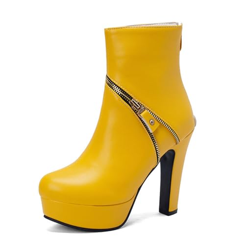 GHSIRUEU Damen Kurzschaft Stiefel Mode Absatzschuhe Runder Zeh Plateau Stiefel Mit Reißverschluss,Gelb,46 EU GHSIRUEU Damen Kurzschaft Stiefel Mode Absatzschuhe Runder Zeh Plateau Stiefel Mit Reißverschluss,Gelb,46 EU von GHSIRUEU