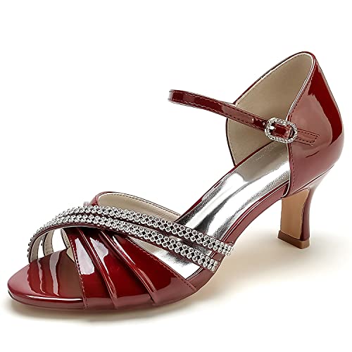 GHSIRUEU Damen Lackleder Mode Sandalen Peep Zehen Knöchelriemen Kätzchenabsatz Absatzschuhe mit Strass,Burgundy,40 EU GHSIRUEU Damen Lackleder Mode Sandalen Peep Zehen Knöchelriemen Kätzchenabsatz Absatzschuhe mit Strass,Burgundy,40 EU von GHSIRUEU