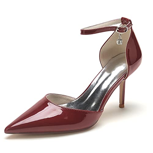 GHSIRUEU Damen Lackleder Spitzschuh Knöchelriemen 8.5 cm Stöckel Absatz Kleid Hochzeit Brautschuhe,Burgundy,42 EU GHSIRUEU Damen Lackleder Spitzschuh Knöchelriemen 8.5 cm Stöckel Absatz Kleid Hochzeit Brautschuhe,Burgundy,42 EU von GHSIRUEU