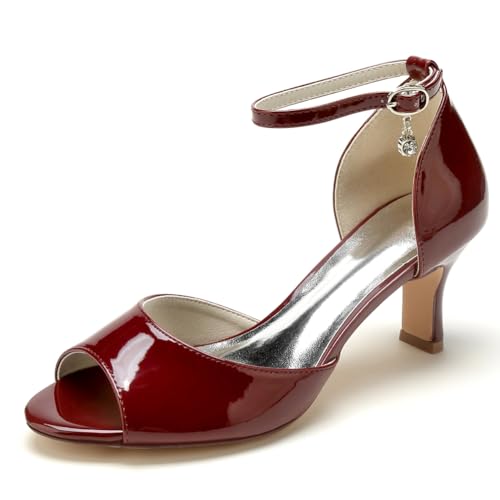 GHSIRUEU Damen Mode Sandalen Peep Zehen Lackleder Knöchelriemen Kätzchenabsatz Absatzschuhe,Burgundy,42 EU GHSIRUEU Damen Mode Sandalen Peep Zehen Lackleder Knöchelriemen Kätzchenabsatz Absatzschuhe,Burgundy,42 EU von GHSIRUEU