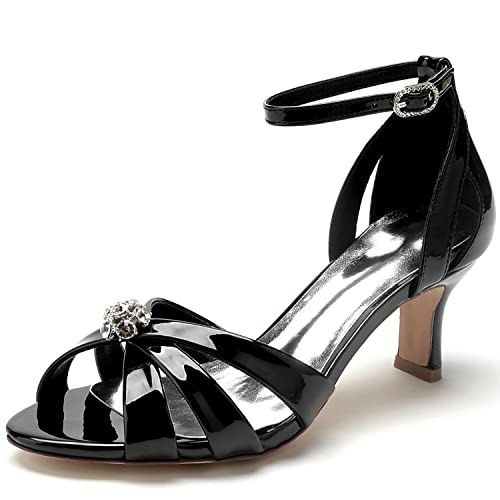 GHSIRUEU Damen Mode Sandalen Peep Zehen Lackleder Knöchelriemen Kätzchenabsatz Absatzschuhe mit Strass Schnalle,Schwarz,38 EU GHSIRUEU Damen Mode Sandalen Peep Zehen Lackleder Knöchelriemen Kätzchenabsatz Absatzschuhe mit Strass Schnalle,Schwarz,38 EU von GHSIRUEU