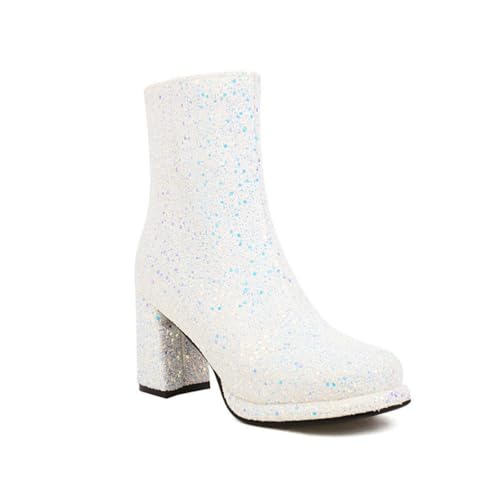 GHSIRUEU Damen Mode Stiefeletten Blockabsatz Seitlicher Reißverschluss Kurzschaft Stiefel Für Abschlussball Ballsaal,Weiß,37 EU GHSIRUEU Damen Mode Stiefeletten Blockabsatz Seitlicher Reißverschluss Kurzschaft Stiefel Für Abschlussball Ballsaal,Weiß,37 EU von GHSIRUEU