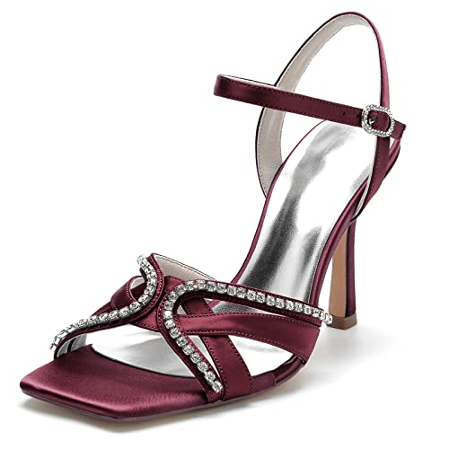 GHSIRUEU Damen Offener Zeh Sandalen Knöchelriemen Partei Hochzeit Brautschuhe Abendschuhe Mit Strass,Burgundy,40 EU GHSIRUEU Damen Offener Zeh Sandalen Knöchelriemen Partei Hochzeit Brautschuhe Abendschuhe Mit Strass,Burgundy,40 EU von GHSIRUEU