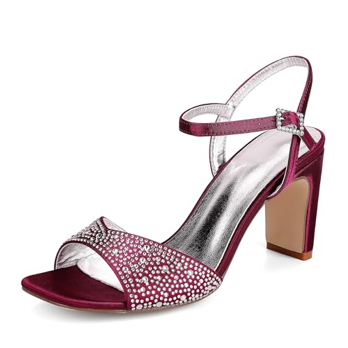 GHSIRUEU Damen Offener Zehen Sandalen mit Strass Knöchelriemen Partei Hochzeit Brautschuhe Abendschuhe,Burgundy,39 EU GHSIRUEU Damen Offener Zehen Sandalen mit Strass Knöchelriemen Partei Hochzeit Brautschuhe Abendschuhe,Burgundy,39 EU von GHSIRUEU