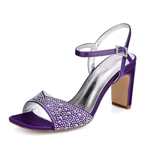 GHSIRUEU Damen Offener Zehen Sandalen mit Strass Knöchelriemen Partei Hochzeit Brautschuhe Abendschuhe,Dull Purple,40 EU von GHSIRUEU