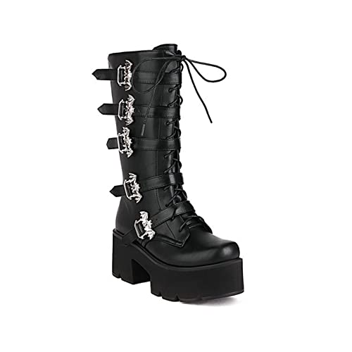 GHSIRUEU Damen Plateau Boots Gothic Hoch Blockabsatz Stiefeletten Runde Zehen Plateau Biker Stiefel,Black2,39 EU GHSIRUEU Damen Plateau Boots Gothic Hoch Blockabsatz Stiefeletten Runde Zehen Plateau Biker Stiefel,Black2,39 EU von GHSIRUEU