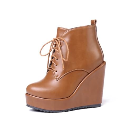 GHSIRUEU Damen Plateau Keilabsatz Stiefeletten Leicht Gefüttert Winterschuhe,Gelb,41 EU von GHSIRUEU