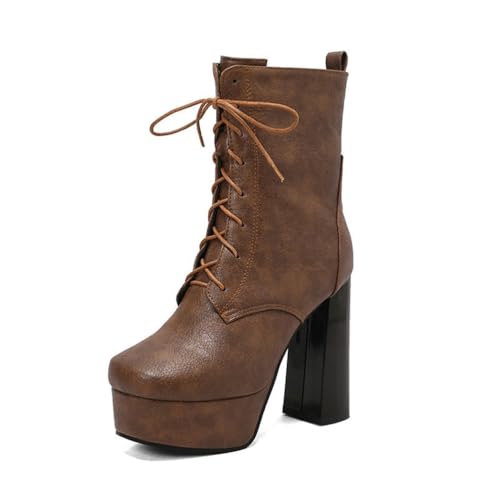 GHSIRUEU Damen Plateau Stiefel Mode Quadratische Zeh Blockabsatz Gothic Punk Motorradstiefel Mit Reißverschluss,Braun,39 EU GHSIRUEU Damen Plateau Stiefel Mode Quadratische Zeh Blockabsatz Gothic Punk Motorradstiefel Mit Reißverschluss,Braun,39 EU von GHSIRUEU