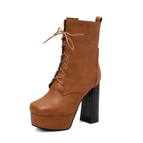 GHSIRUEU Damen Plateau Stiefel Mode Quadratische Zeh Blockabsatz Gothic Punk Motorradstiefel Mit Reißverschluss,Gelb,41 EU GHSIRUEU Damen Plateau Stiefel Mode Quadratische Zeh Blockabsatz Gothic Punk Motorradstiefel Mit Reißverschluss,Gelb,41 EU von GHSIRUEU